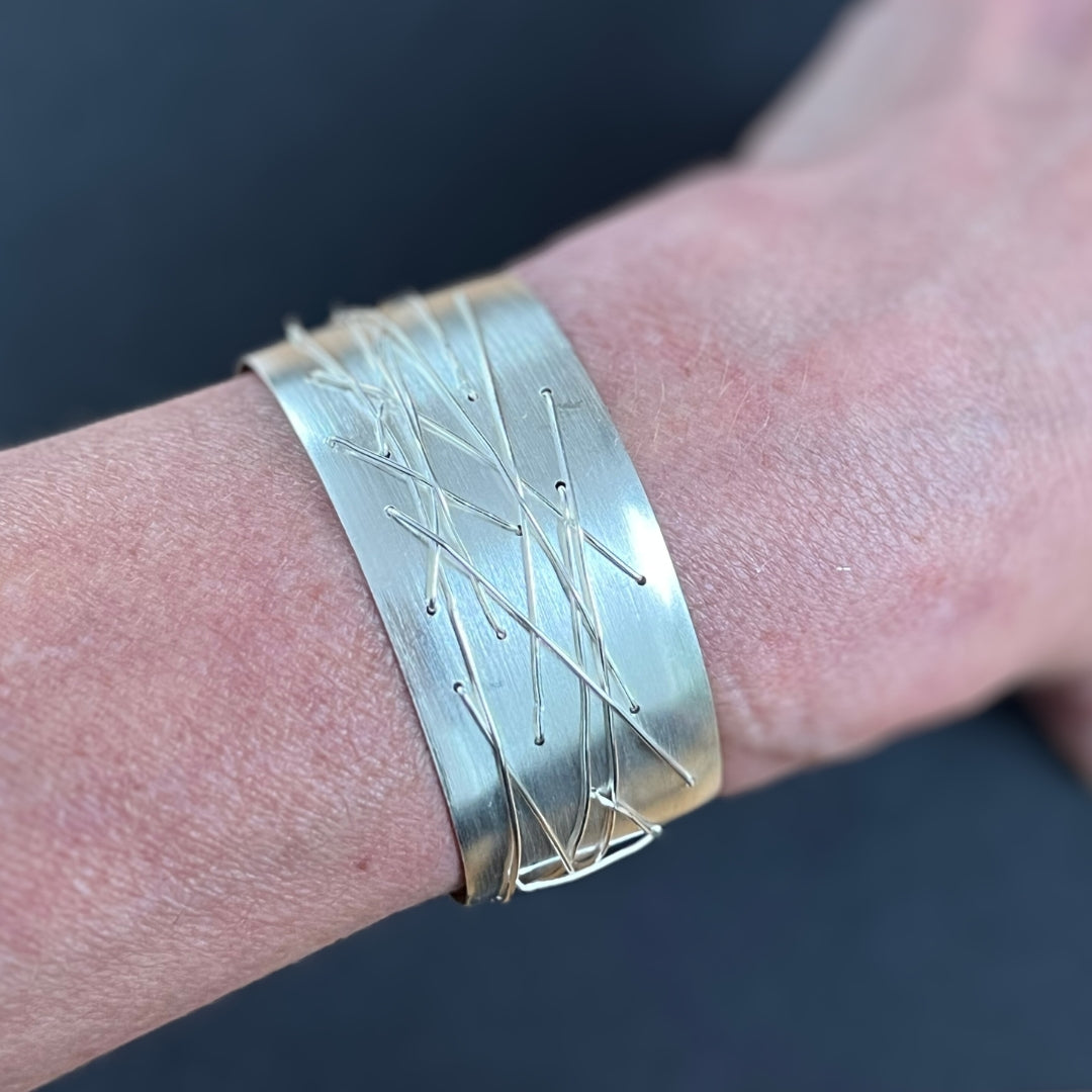 Bright Silver Freeform Cuff Bracelet