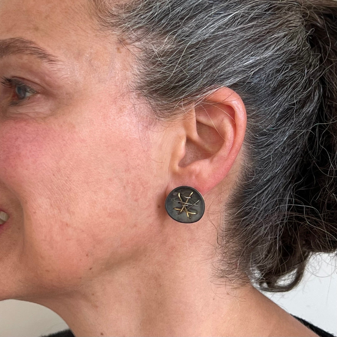 Suzanne Schwartz Free Form Earrings with 18k stitching