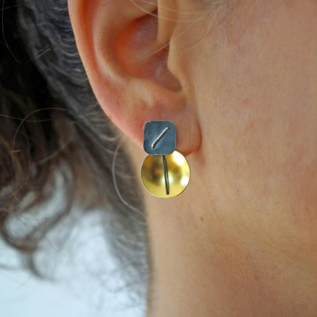 Model wearing Suzanne Schwartz Circle and Square Earring