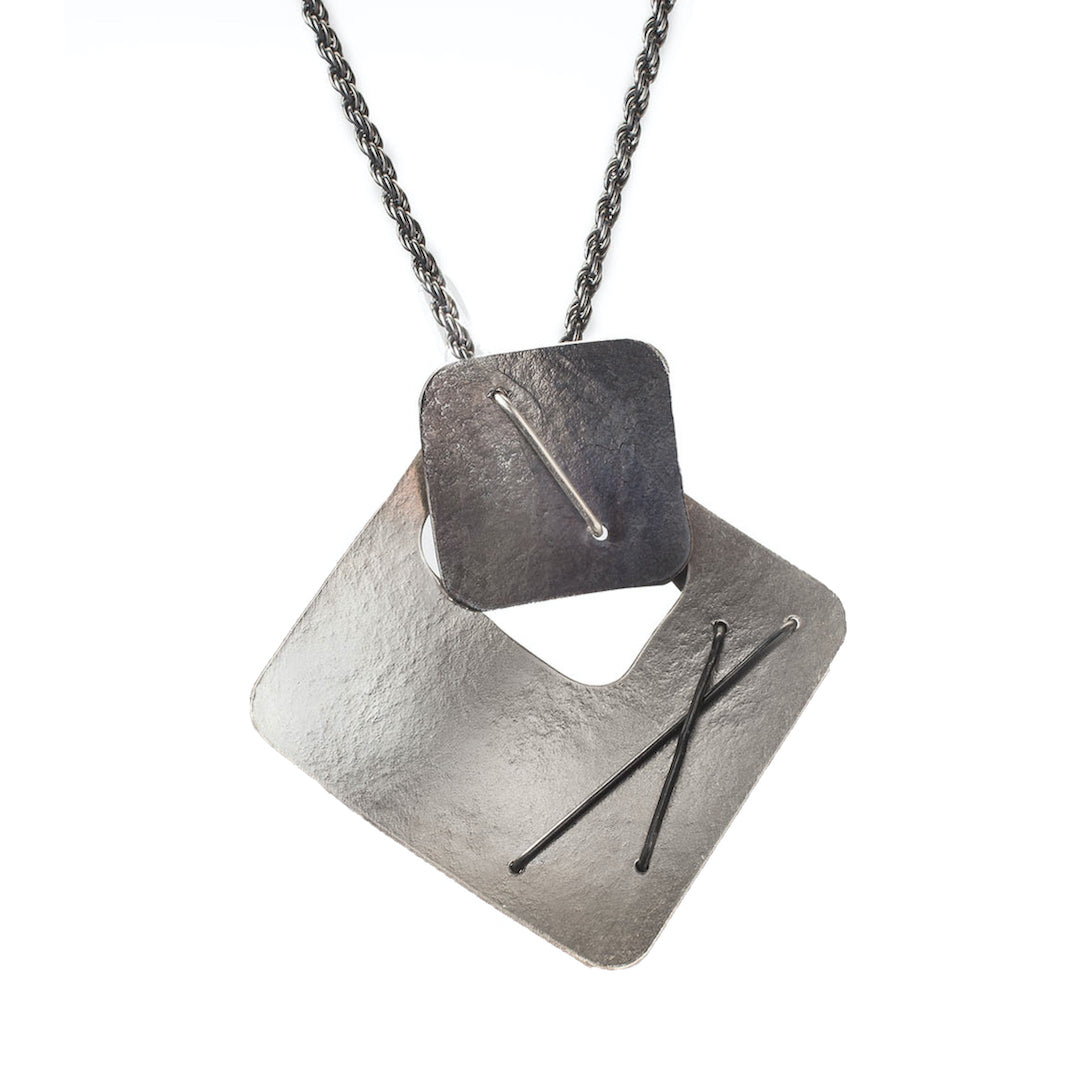 Suzanne Schwartz Two-Layered Stitched Square Necklace