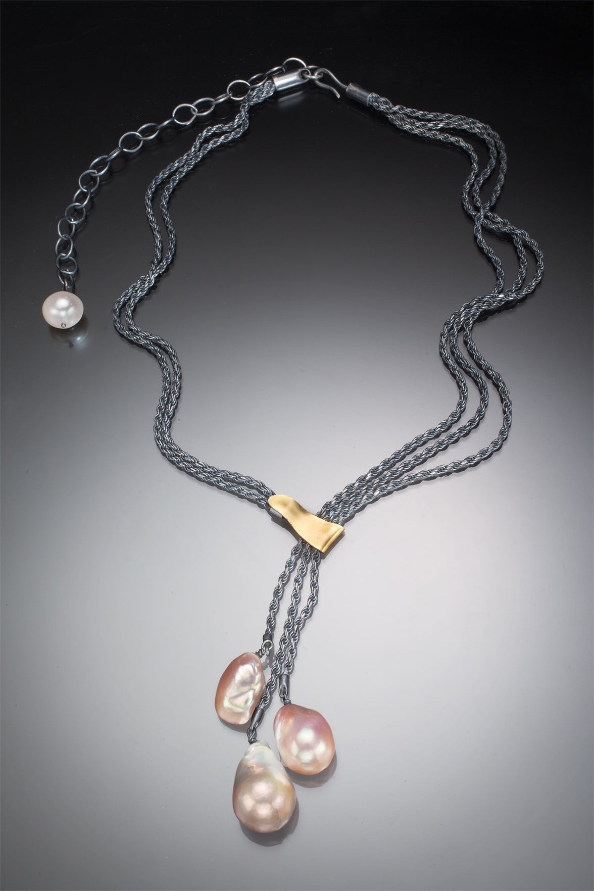 Suzanne Schwartz Three Drop Pearl Necklace