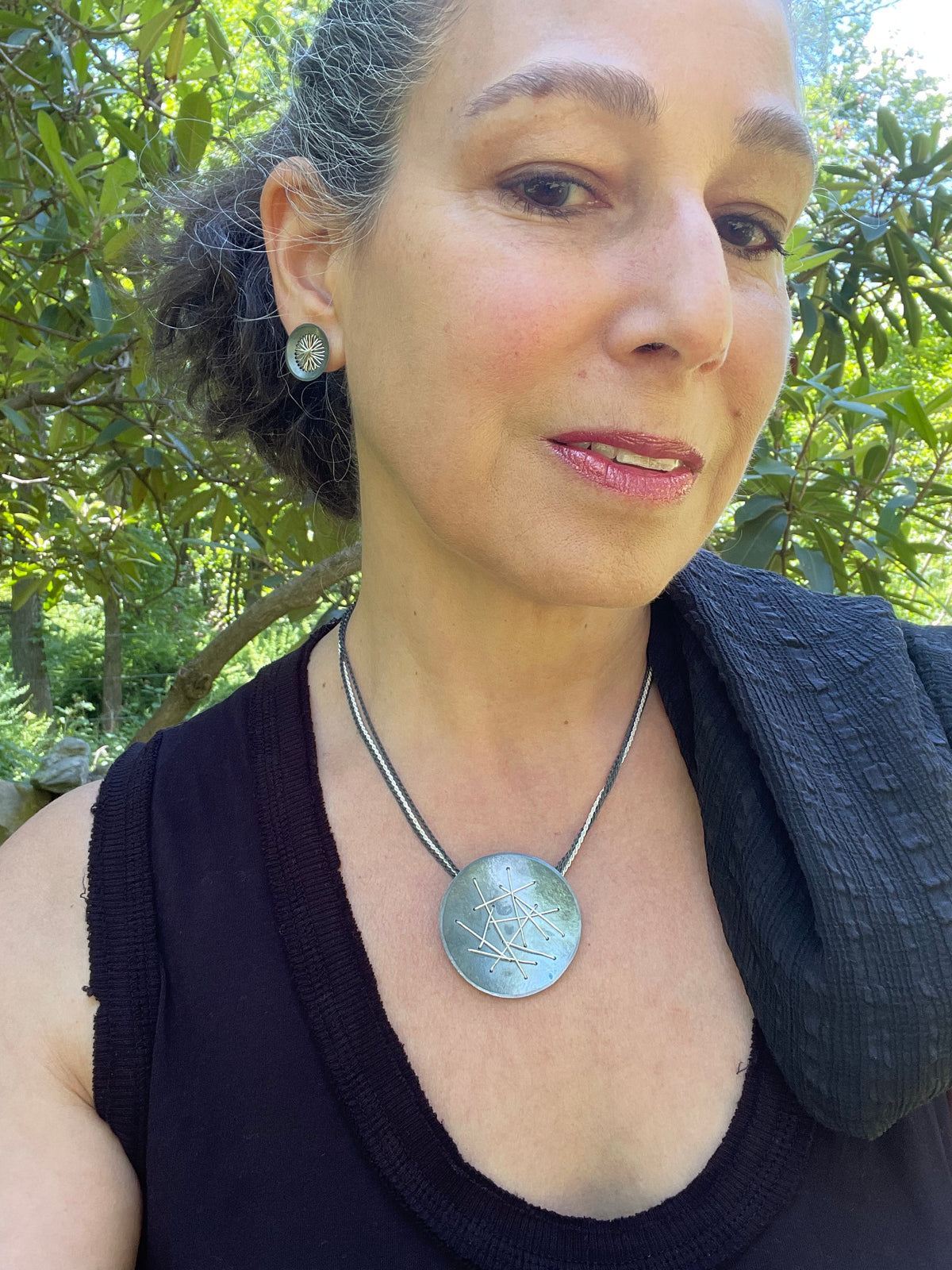 Suzanne Schwartz wearing Freeform Pendant Necklace