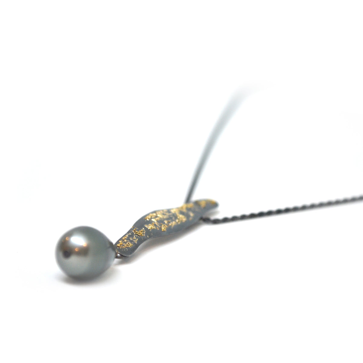 Suzanne Schwartz Drop Pearl Necklace with 22k Fused Gold and Tahitian Pearl