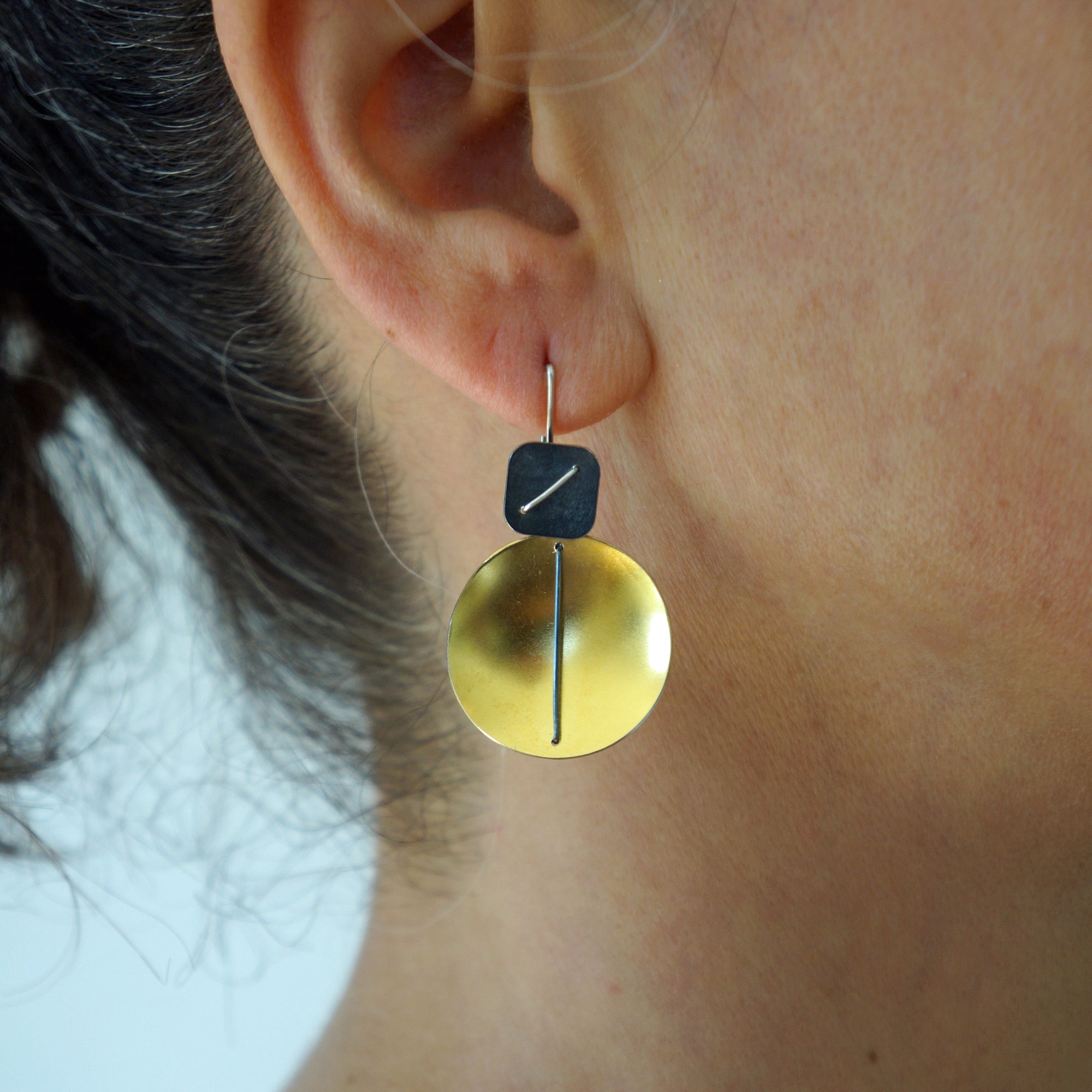 Suzanne Schwartz Circle and Square Hanging Earring