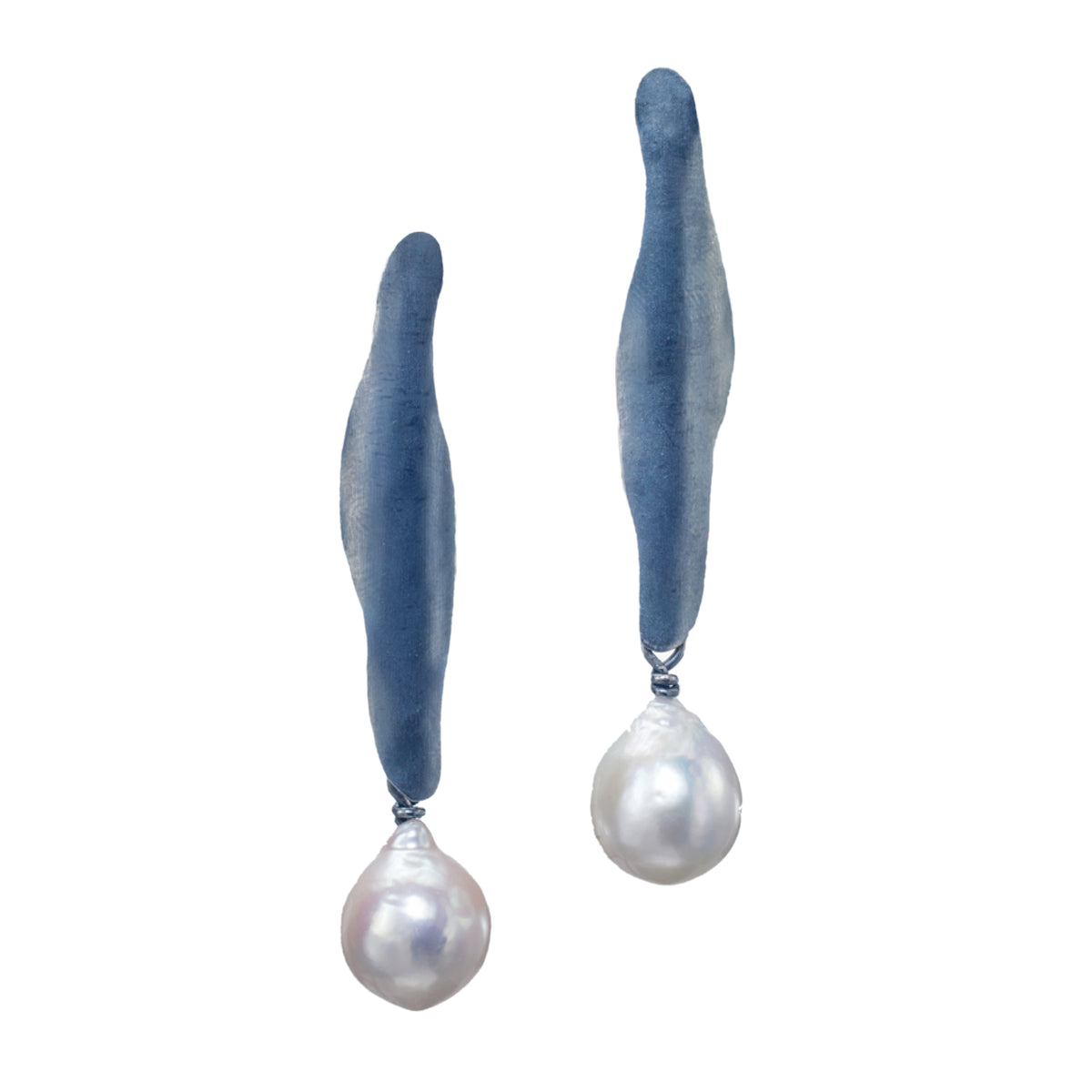 Suzanne Schwartz Long Pearl Oxidized Earrings