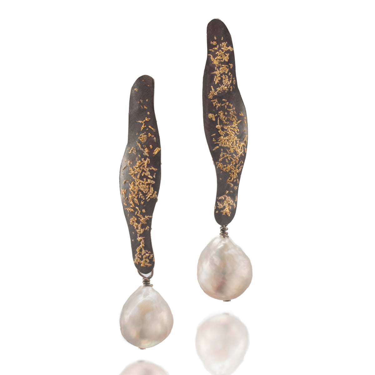 Feng Shui Tahitian Pearl Earrings with Fused 22k Gold