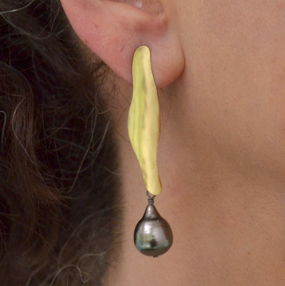 Suzanne Schwartz wearing Long Pearl Hanging Earrings