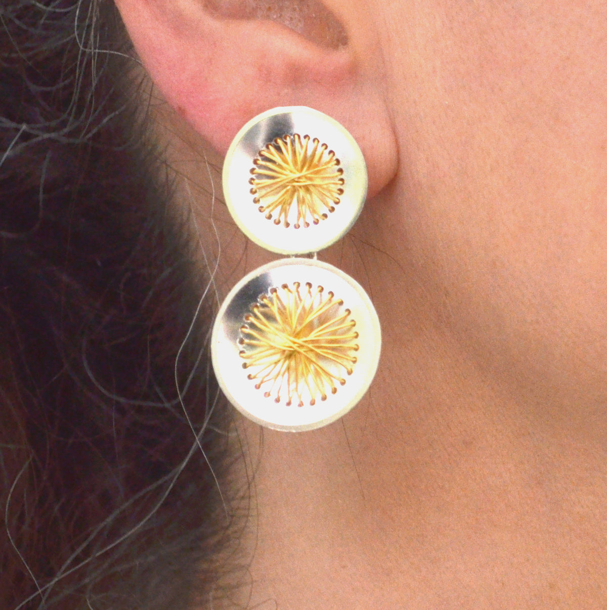 Suzanne Schwartz Double Sewn 22k Circle Earrings